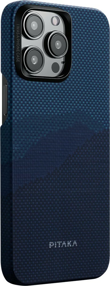 Mbështjellës Pitaka StarPeak MagEZ Case 4 për iPhone 15 Pro, MagSafe, aramid fiber, ultra i hollë 0.95 mm, Over the Horizon, blu e errët