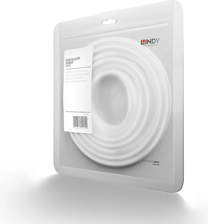 Kabllo rrjeti Ethernet LINDY Cat6 U/UTP 0.3m, RJ-45 në RJ-45, e bardhë