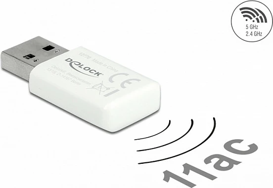 Adapter WiFi USB DeLOCK Dual Band AC867+N300, USB 3.2 Gen 1, i bardhë