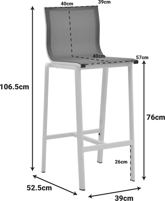 Karrige për bar Melina, alumini i lehtë, ngjyrë antracit, tekstil gri, 45x49x115cm