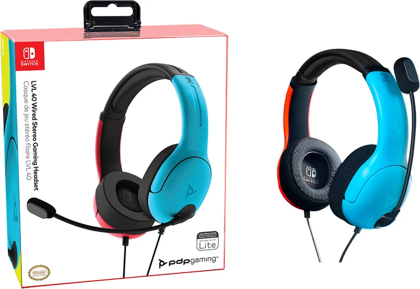 Kufje gaming PDP LVL40 Chat për Nintendo Switch, me kabllo, stereo, blu/kuqe