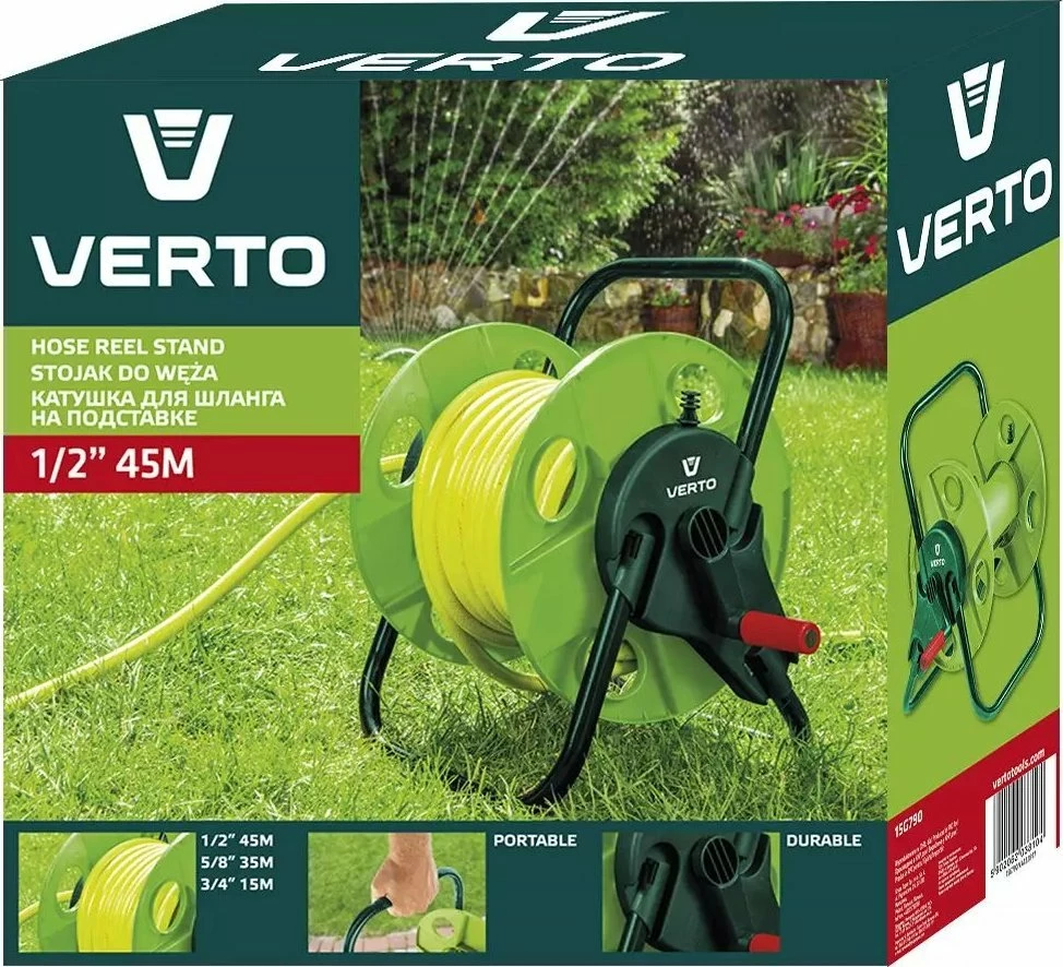 Mbajtëse/spulë për zorrë kopshti Verto 15G790, deri 45 m (1/2"), e gjelbër