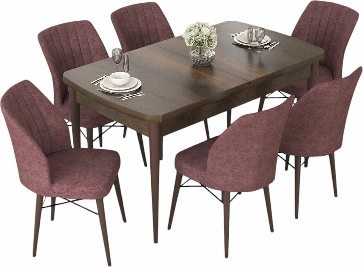 Set tavolinë me karrige, zgjatës, 7 copë, Skye Decor, ngjyrë Baroque, Dusty Rose