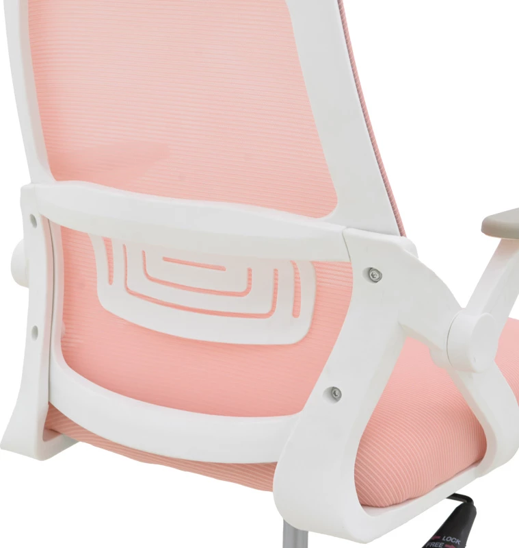 Karrige zyre Peja, material rrjetë, ngjyrë rozë, kornizë e bardhë, 58x60x107-117cm