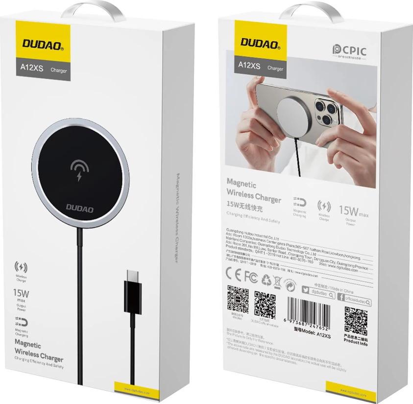 Karikues pa kabllo magnetik Dudao A12XS 15W, MagSafe kompatibil, me kabllo USB-C, zi