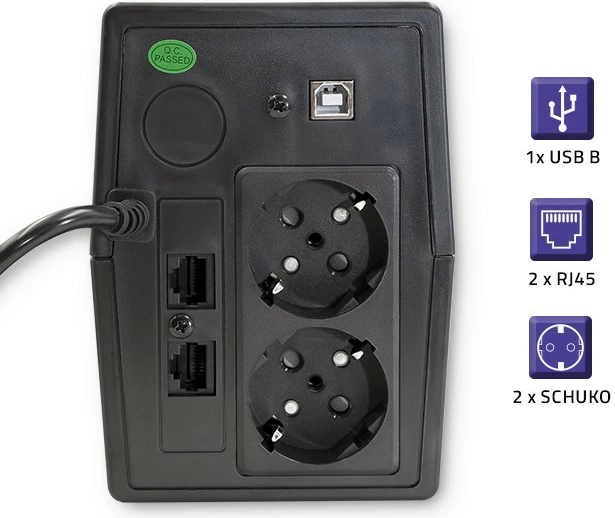 UPS Qoltec Monolith 650VA 360W me LCD, USB, RJ45, i zi