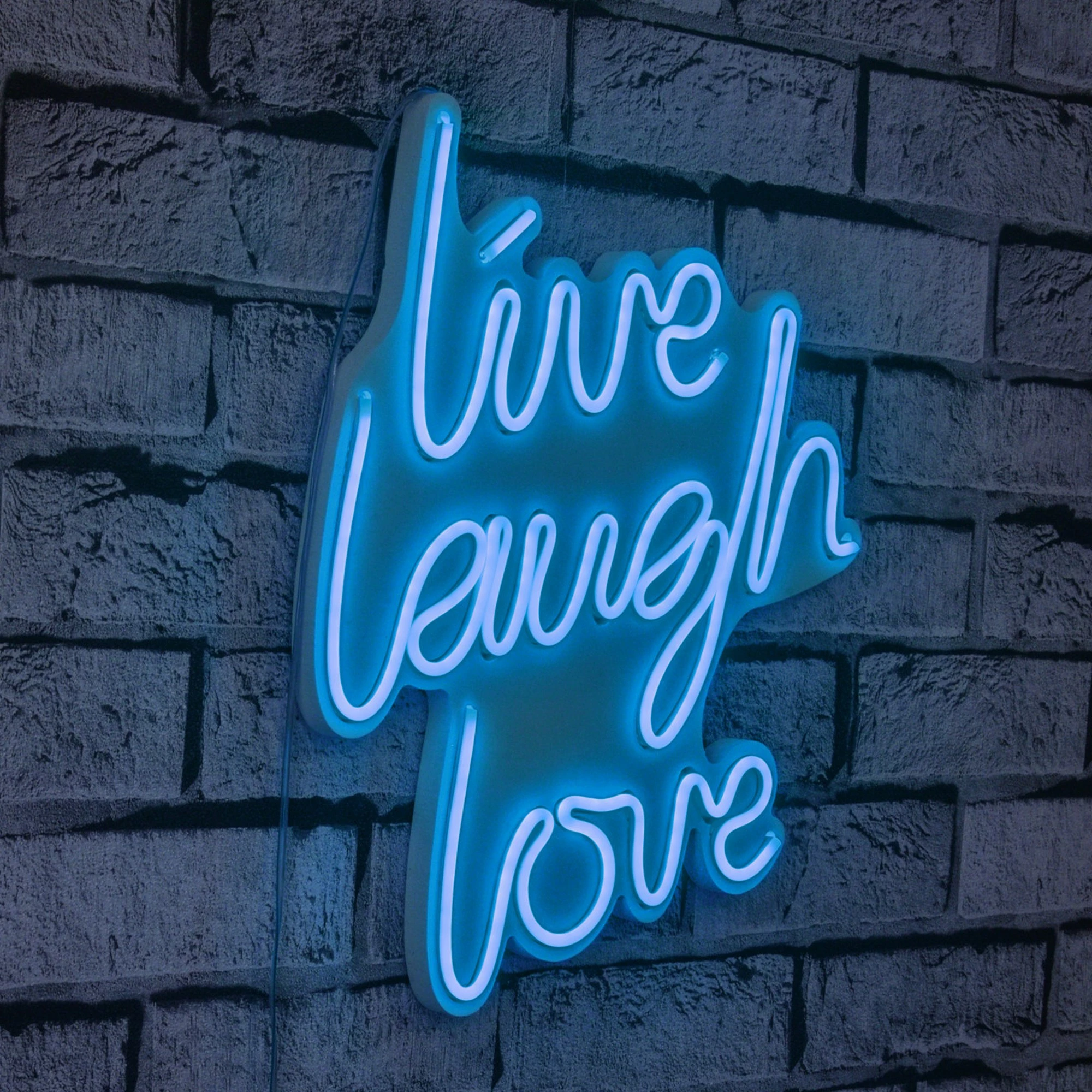 Dekor dritash LED plastike, 'live laugh love', ngjyrë kaltër