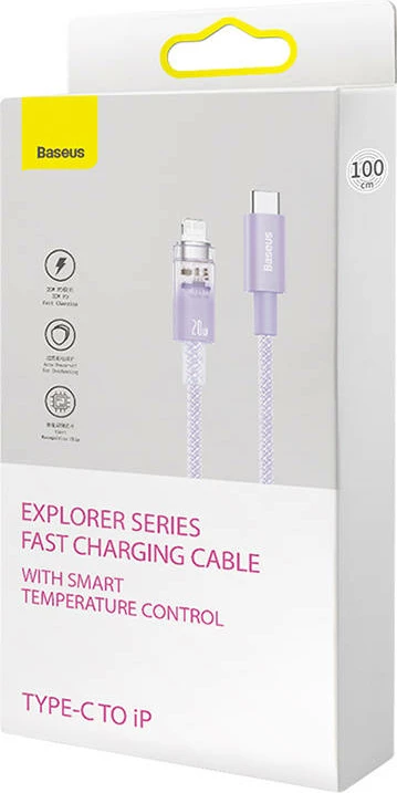 Kabllo karikimi e shpejtë Baseus Explorer Series USB-C në Lightning, 1m, 20W, vjollcë
