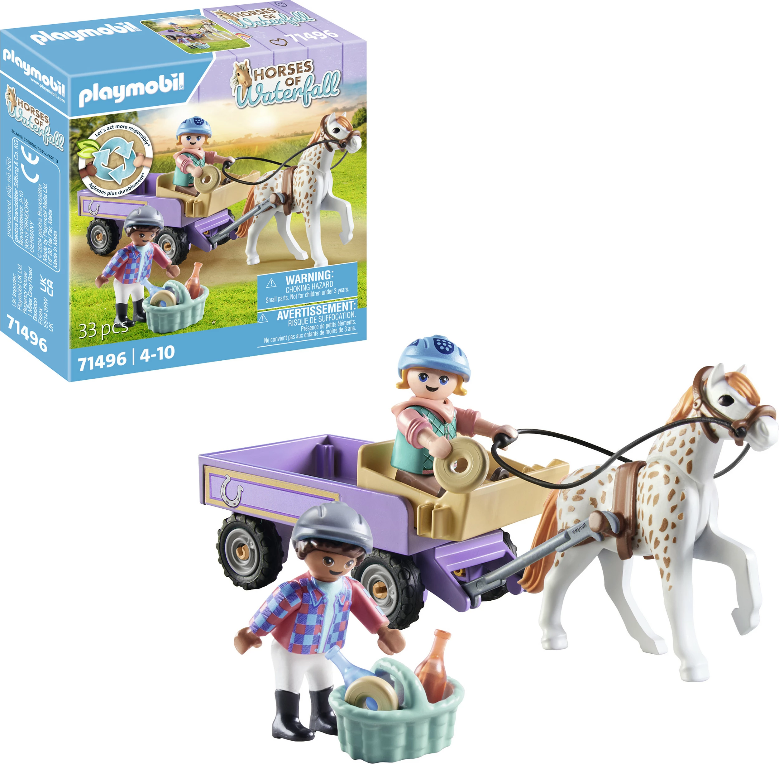 Set lodrash Playmobil Horses of Waterfall 71496, karrocë me kalë (pony), 33 pjesë, multicolor