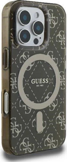 Mbështjellës Guess IML 4G Background MagSafe për iPhone 16 Pro Max, Kafe