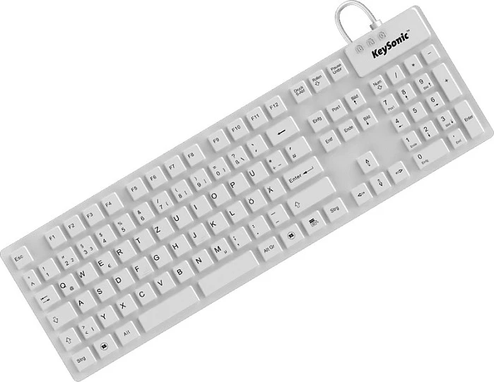 Tastierë KeySonic KSK-8030 IN, USB me kabllo, QWERTZ gjermanisht, IP68, full-size, e bardhë