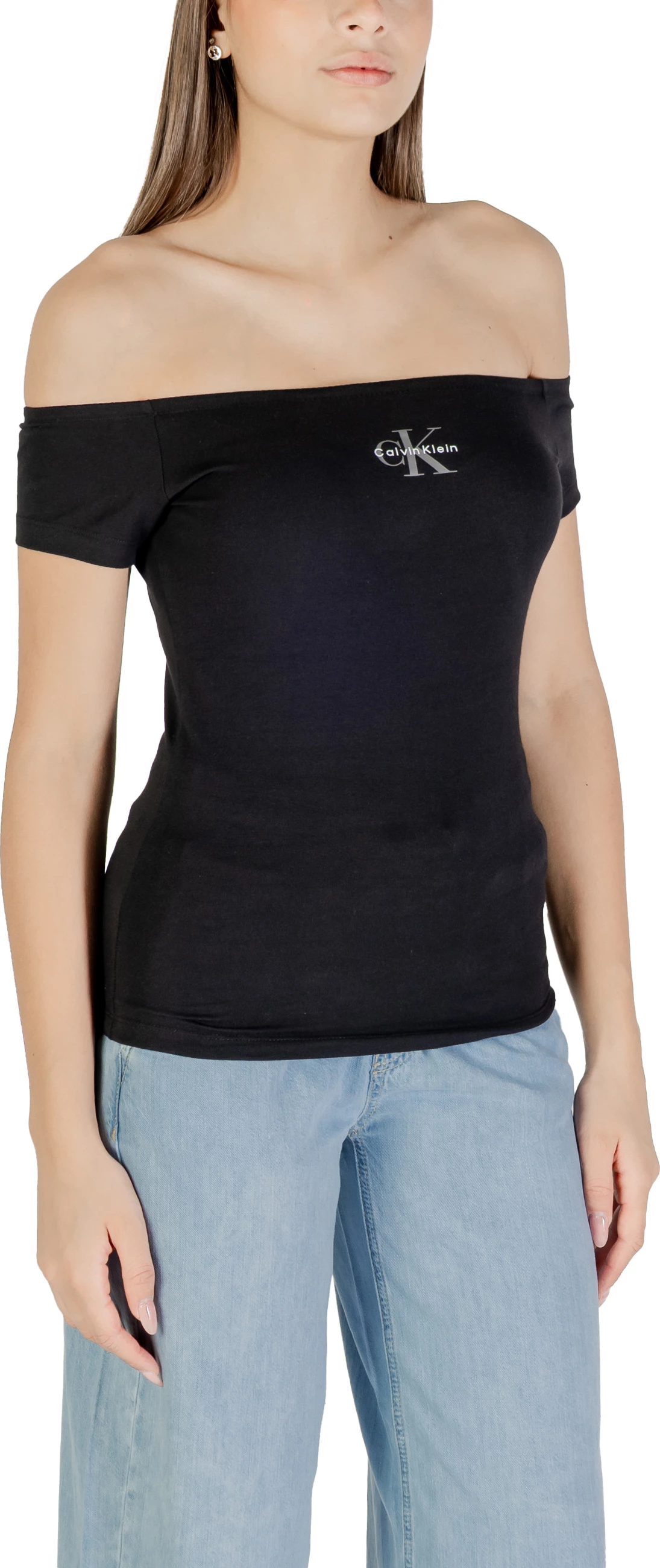 Maicë për femra Calvin Klein Jeans Monogram Off Shoulder LV047C203G, e zezë [Madhësia: S]