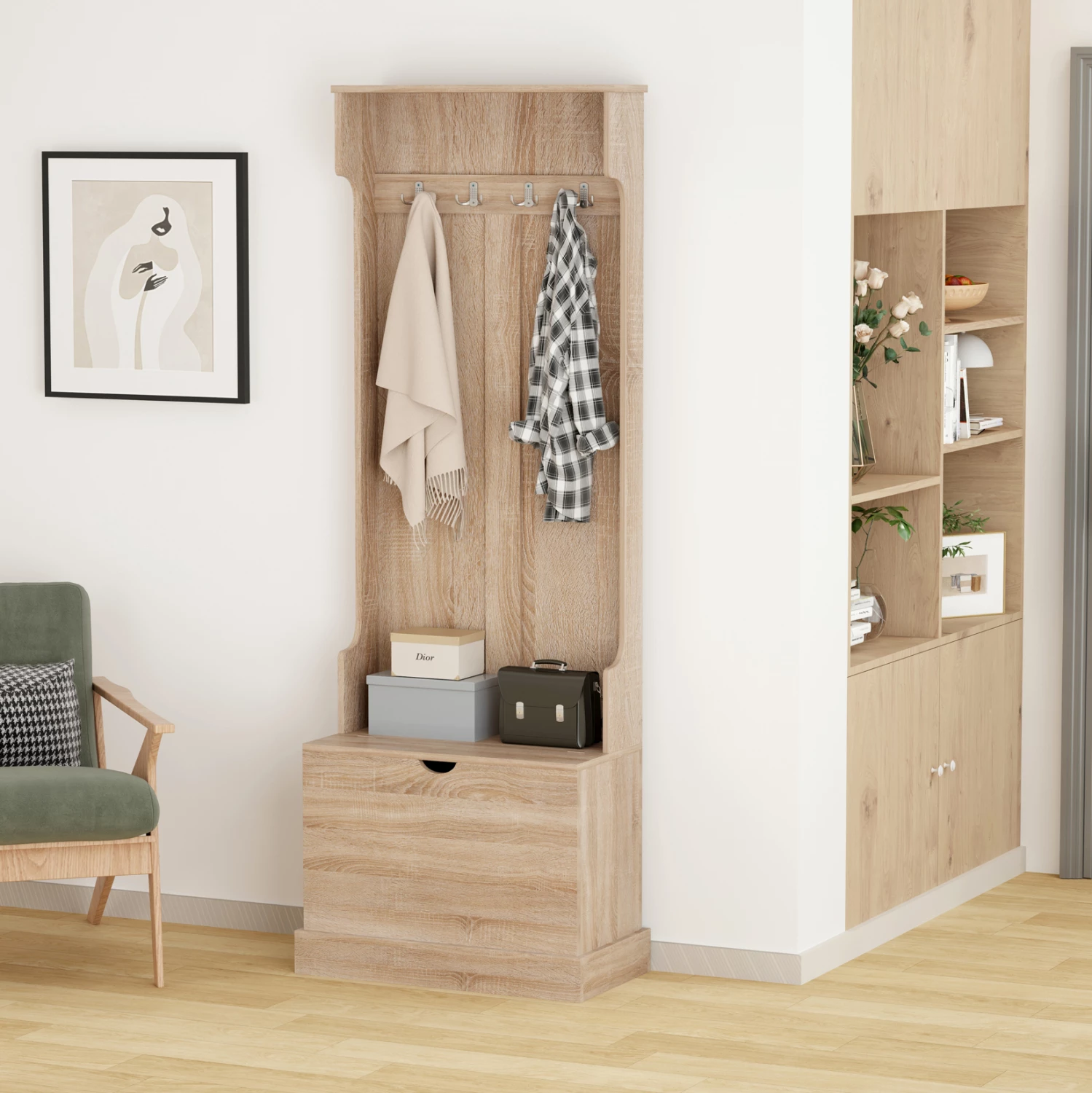 Mobilje hyrëse KAYLOR FH2474.01 me varëse dhe hapësirë ruajtjeje-MDF në Sonama 65x34x180Hcm