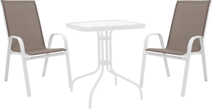 Tavolinë me karrige për terasë, ngjyrë bardhë,, 70x70x70cm