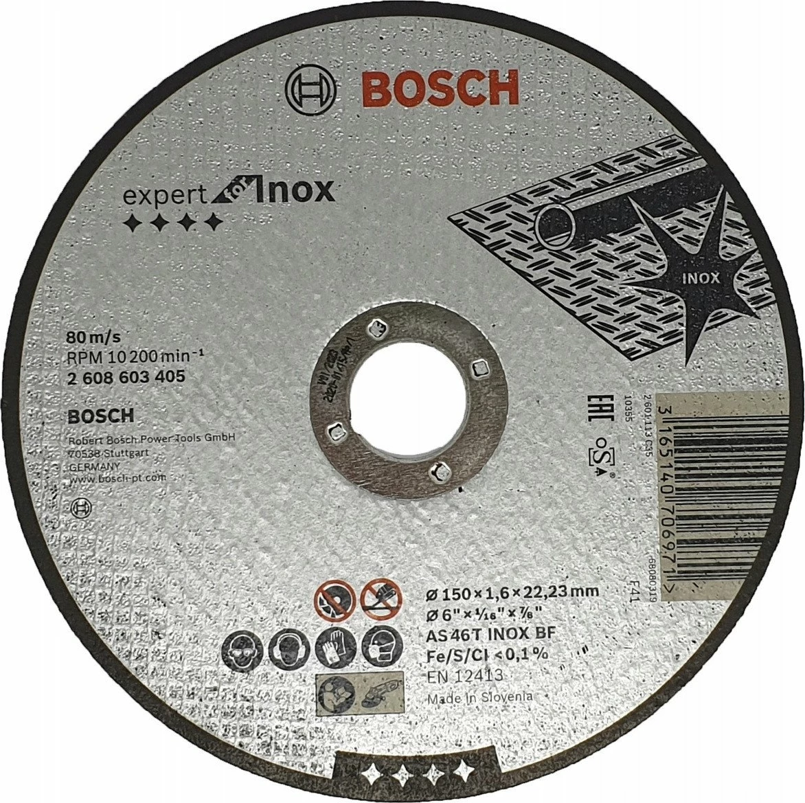 Disk prerës Bosch Expert for Inox 150x1.6mm (22.2mm), paketë 10 copë