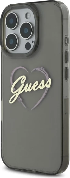 Mbështjellës Guess IML Heart për iPhone 16 Pro, Zi