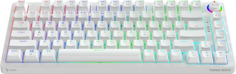 Tastierë mekanike wireless Savio PHENIX WHITE GAT YELLOW, RGB, 82 tasta, e bardhë