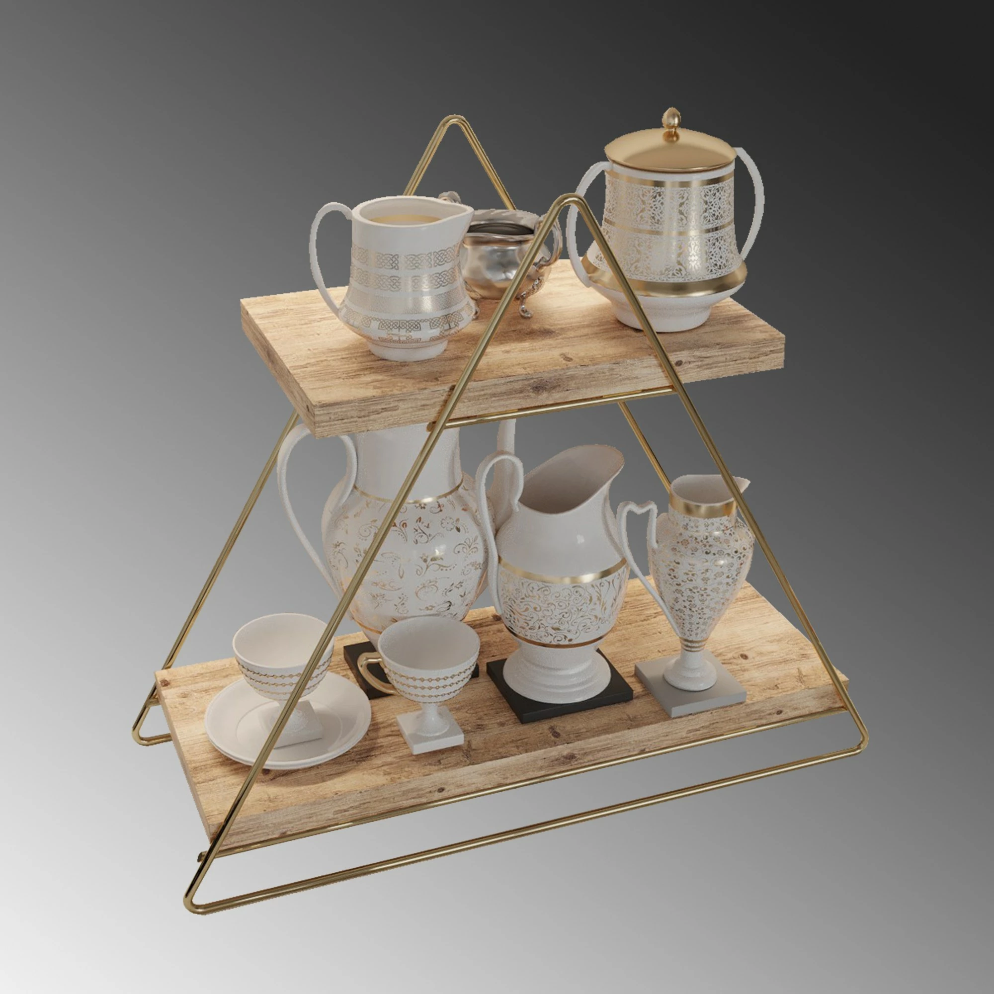 Raft muri prej druri të fortë, ngjyrë ari dhe kafe, Hanah Home, raf organizues shumë qëllimësh, 38x16x42cm