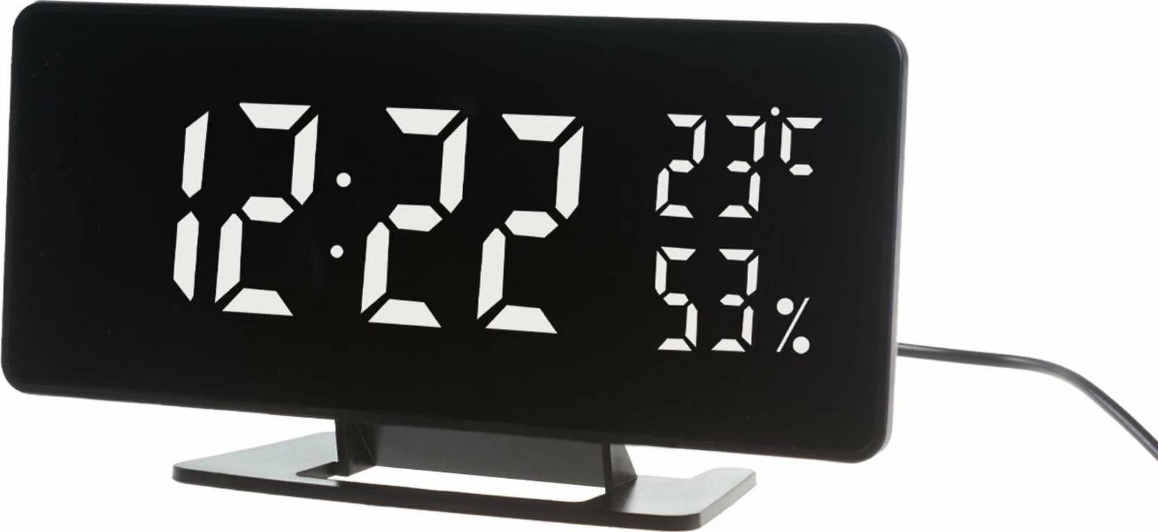 Orë digjitale me alarm GreenBlue GB395, me termometër dhe higrometër, USB-C, e zezë