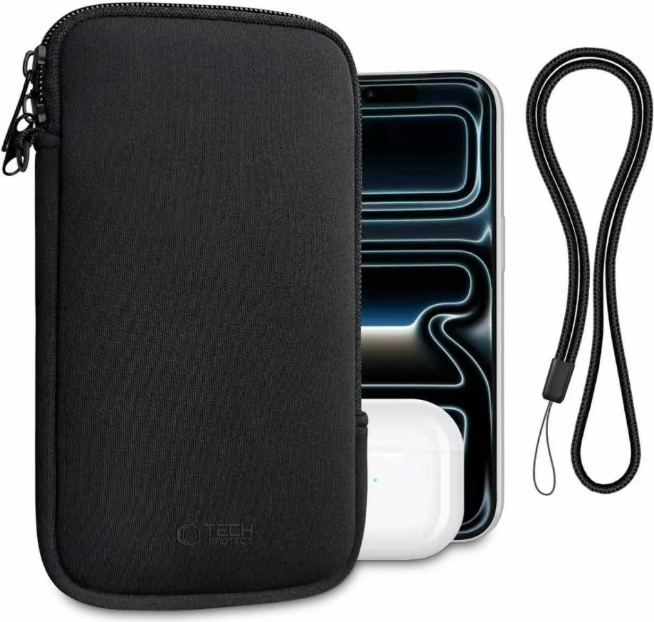 Mbështjellës për celular Tech-Protect SM70 për 6.0"-7.2", neoprene, me zinxhir të dyfishtë, set me lidhëse, i zi
