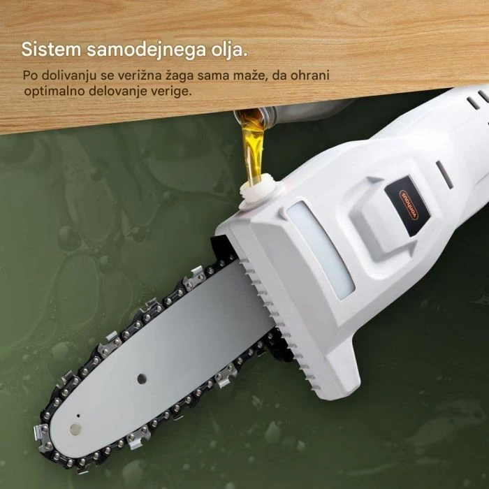 Sharrë zinxhiri me shtyllë teleskopike pa kabllo VonHaus 3519007, 20V 1.5Ah, 168–220 cm, gri/zezë/portokalli, set me bateri & karikues