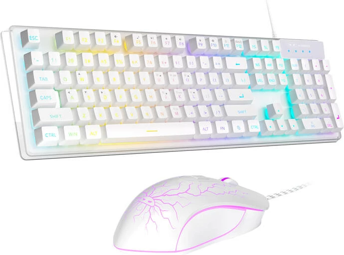 Set tastierë + maus MageGee K1, me kabllo, RGB, 104 taste, DPI 3200, Bardhë
