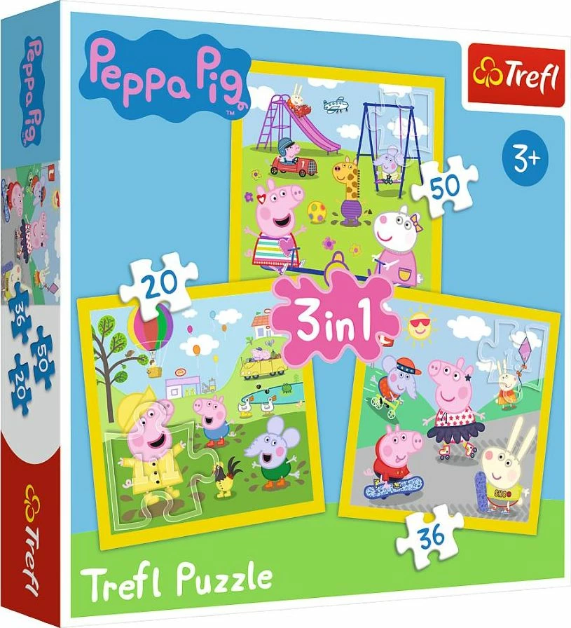 Puzzle Trefl Peppa Pig Peppy's Happy Day 3-në-1 (20/36/50 copë)