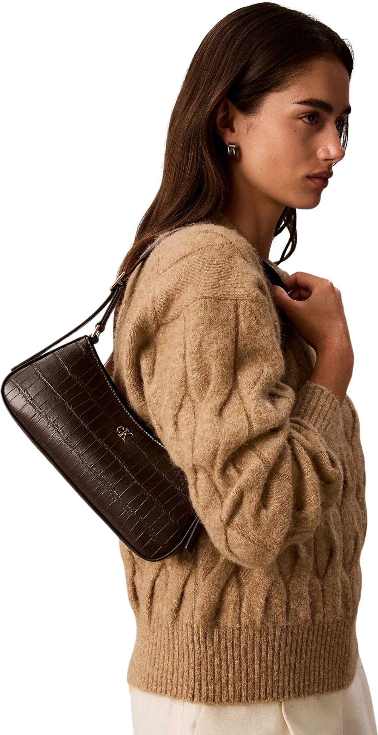 Çantë krahu për femra Calvin Klein LV04F3906G, kafe e errët