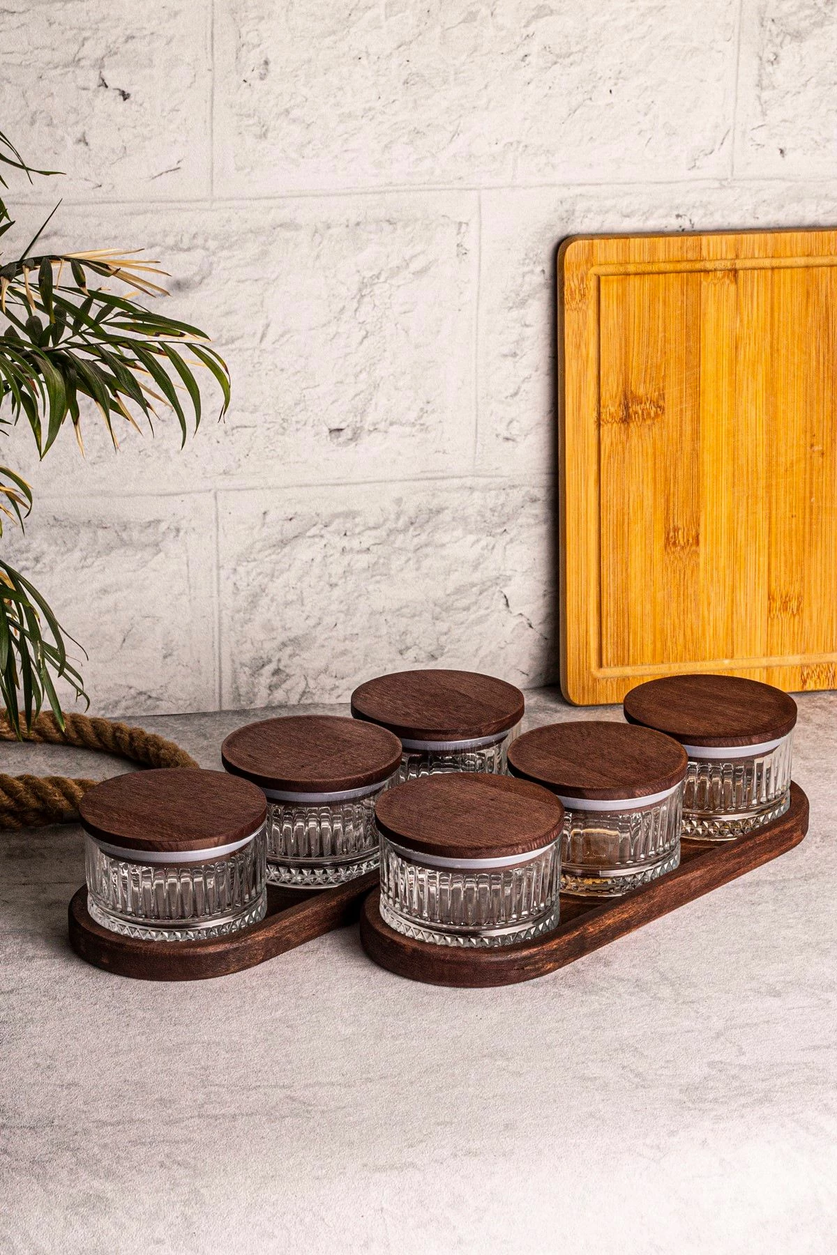 Set pjatash qelqi me kapakë druri, 14 copë, Hermia Concept, Bella 8