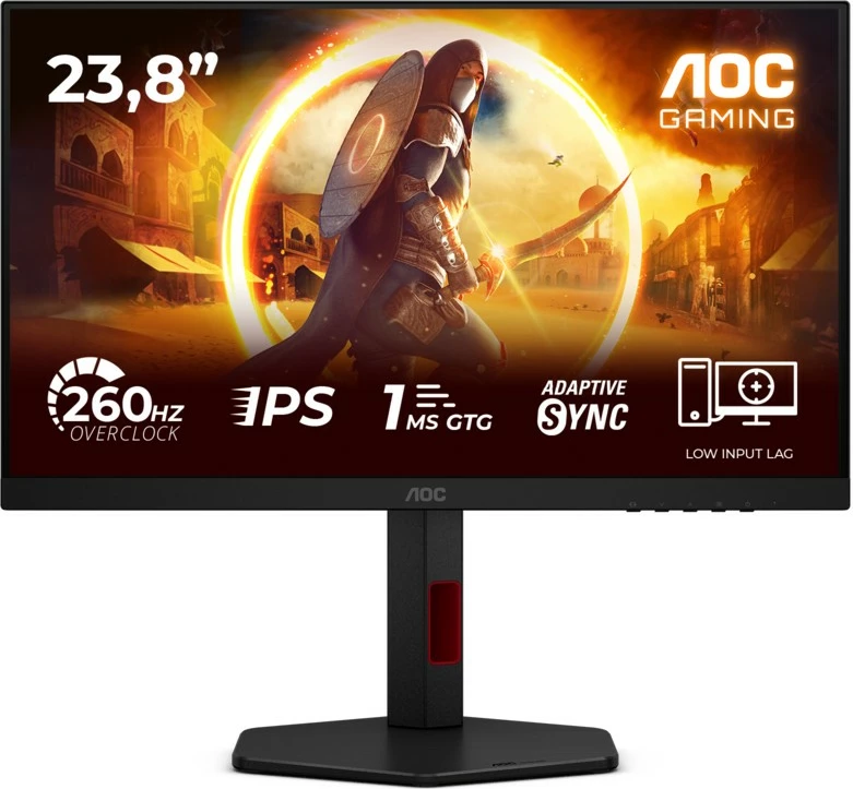 Monitor gaming AOC 24G4ZR 23.8\" FHD Fast IPS 240Hz (260Hz OC) 1ms, Pivot, i zi, me kabllo HDMI 1.8 m + DisplayPort 1.8 m