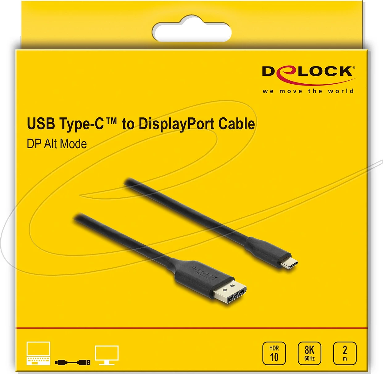 Kabllo DeLOCK USB-C në DisplayPort 1.4, 2 m, 8K 60Hz, HDR, e zezë