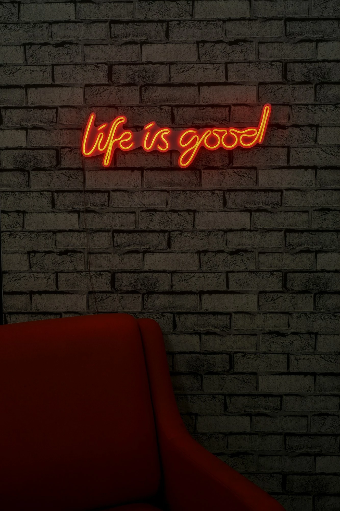 Dekor ndriçues LED plastik, 'Life is good', ngjyrë e kuqe