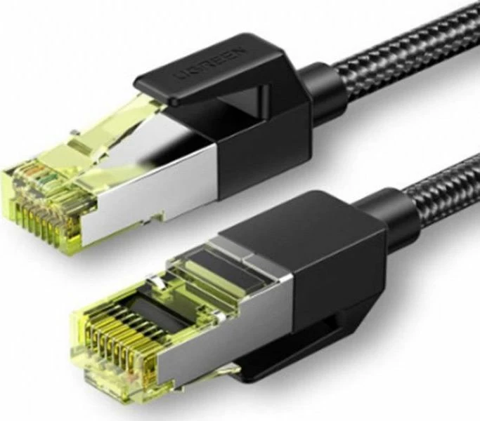 Kabllo Ethernet UGREEN NW150 Cat7 1m RJ45 F/FTP 10Gbps me mbështjellës të gërshetuar, e zezë