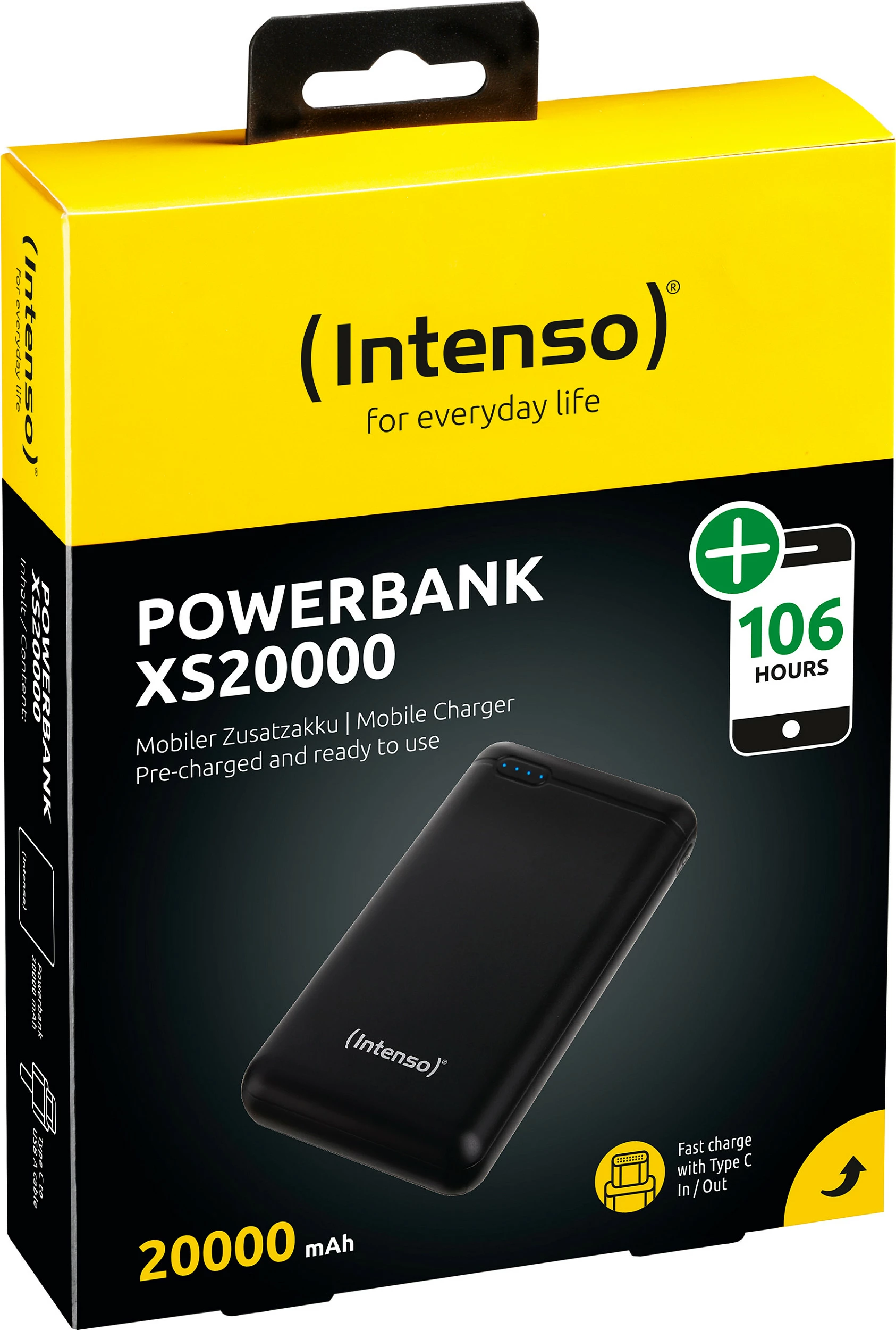 Powerbank Intenso XS20000, 20000 mAh, USB-A/USB-C, e zezë