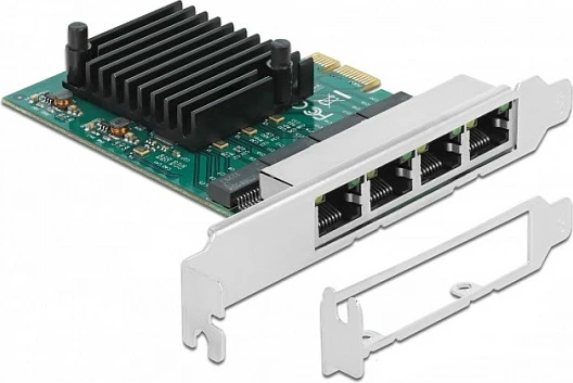 Kartelë rrjeti DeLOCK PCI Express x1, 4x RJ45 Gigabit LAN, RTL8111F, e zezë/jeshile/metalike