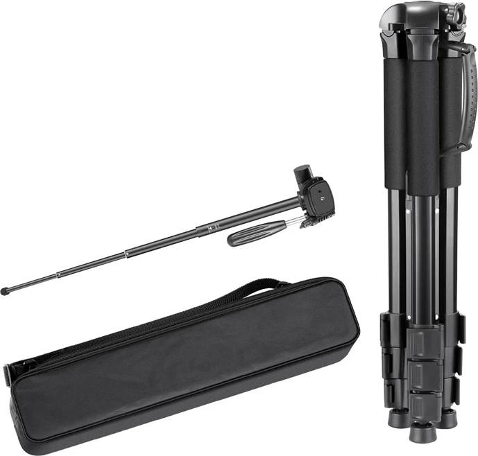 Tripod kamerash 2-në-1 Neewer SAB264, alumin, kokë panoramike 3-drejtimshe 360°, 53-177 cm, max 4 kg, me çantë, e zezë