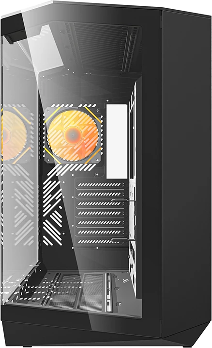 Kasë Darkflash DY470 me 4 ventilatorë ARGB dhe mbajtëse GPU, e zezë