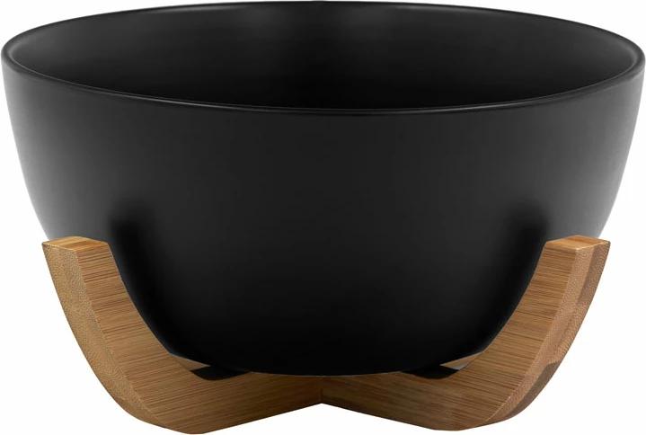 Enë shërbyese CURVE, porcelan i zi, bambu natyral, 23x23x13cm