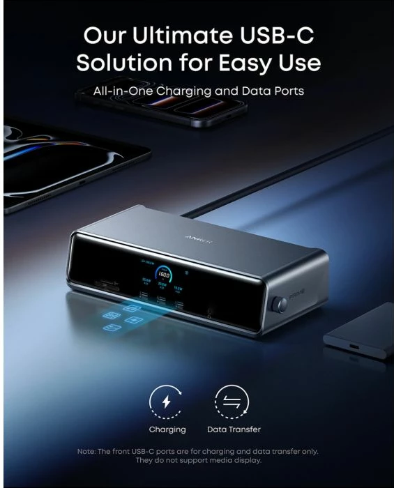 Docking Station ANKER Prime A83B33A1 14-në-1, Triple Display, DisplayLink, 140W USB-C, 2.5GbE, gri/zezë