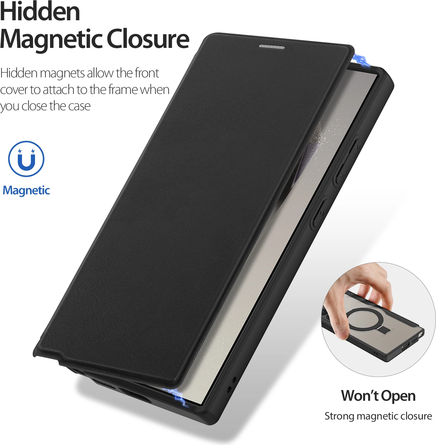 Mbështjellës Dux Ducis Skin X Pro me kapak dhe unazë magnetike për Samsung S24 Ultra, i zi