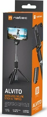 Shkop selfie Natec Alvito NST-1653 me tripod, BT 4.0, 70 cm, i zi