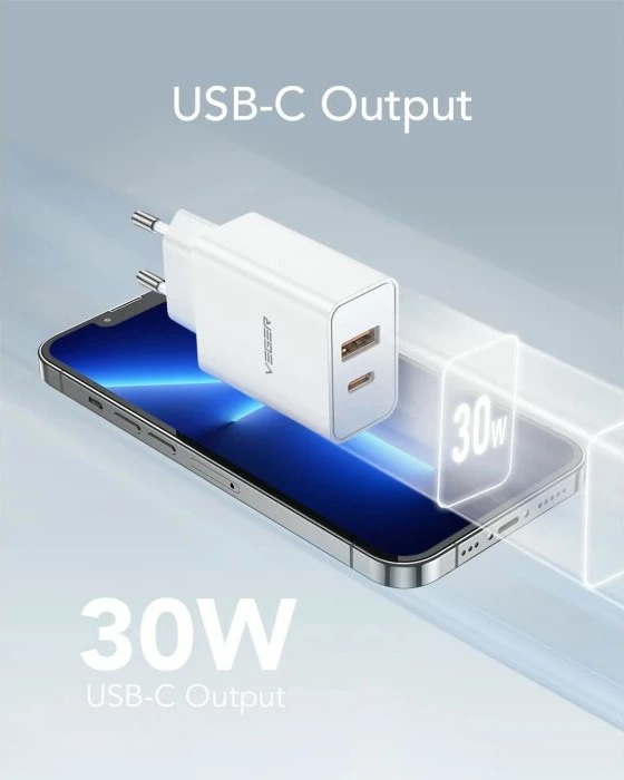 Karikues muri VEGER VLS302U, 2-port USB-A/USB-C, PD3.0/QC3.0 30W, i bardhë