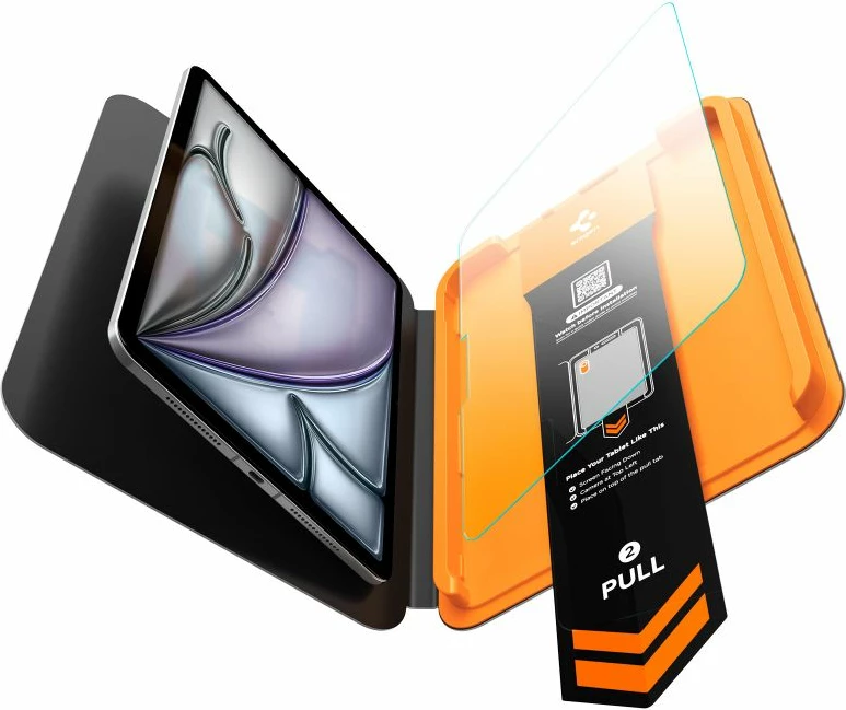 Xham mbrojtës i kalitur Spigen ALM Glas.tR T për iPad Air/Pro 11" (2018–2026), 10H+, Clear, set (xham + AlignMaster tray + kit)