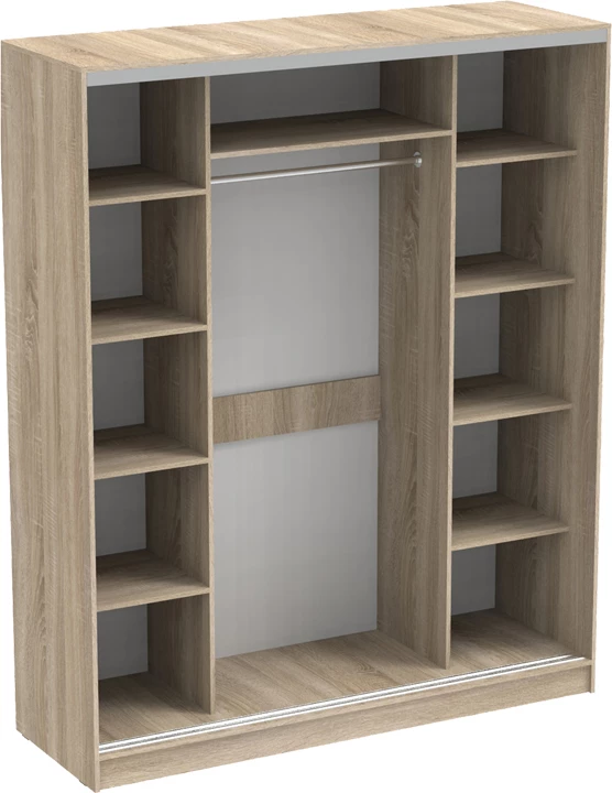 Dollap me dy dyer rrëshqitëse, pasqyrë, ngjyrë sonoma, 180x60x220cm