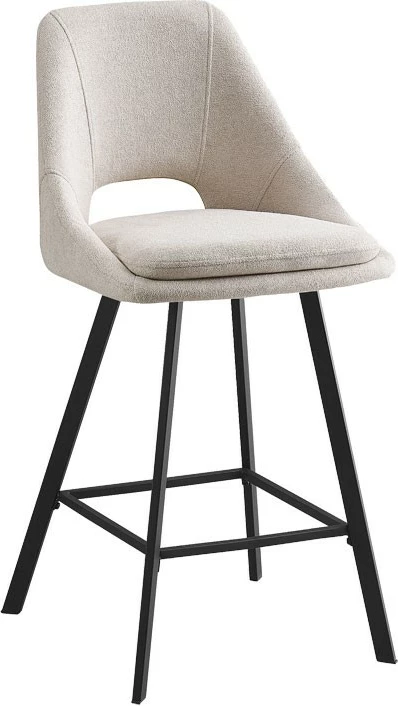 Karrige për bar Initiate, krem, pëlhurë teddy, këmbë metalike të zeza, 48x56x98cm