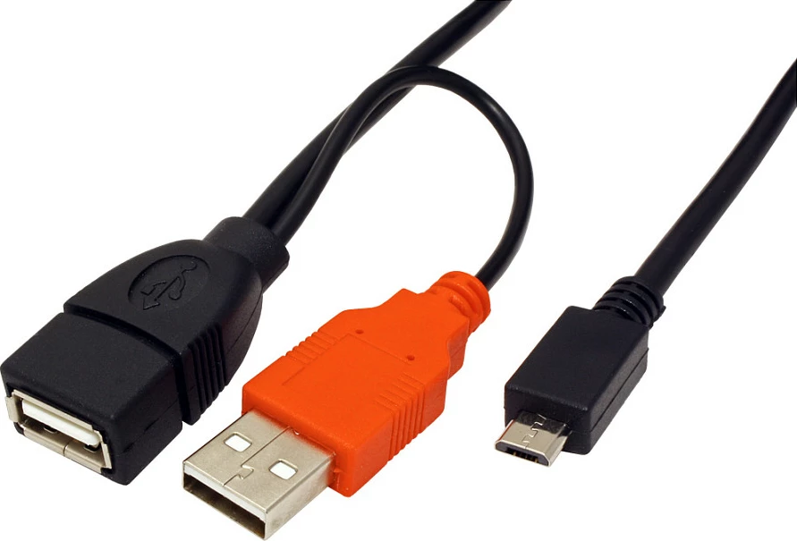 Kabllo USB ROLINE USB 2.0 Y, 2x USB-A (mashkull + femër) në Micro-USB B, 1 m, e zezë