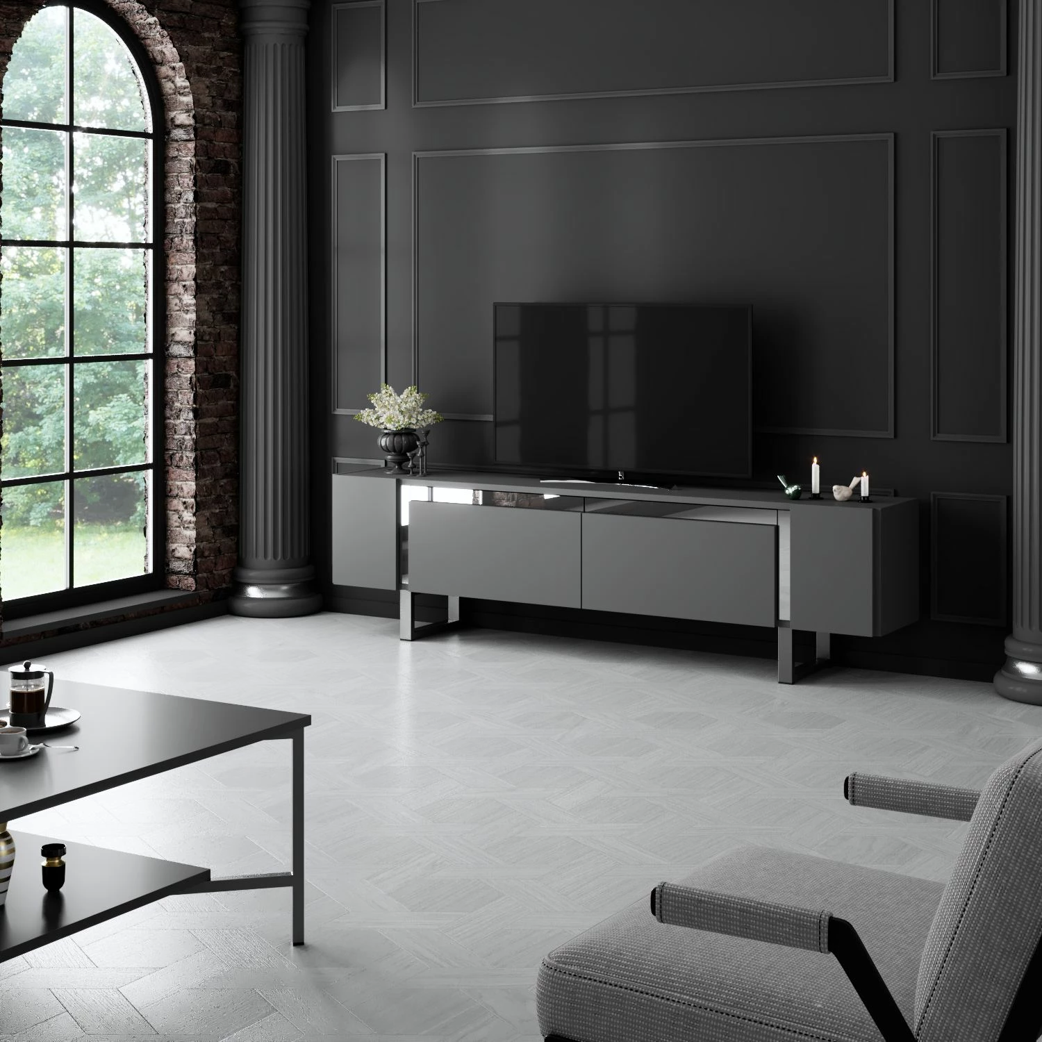 Komodë TV Hanah Home, Yildiz, antracit, argjend