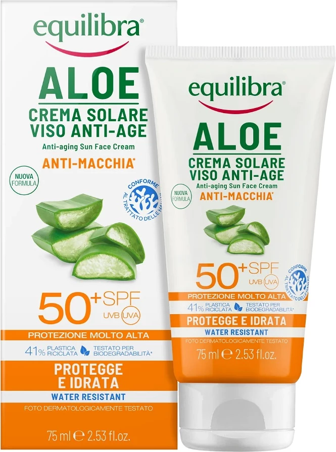 Krem për fytyrë kundër diellit Equilibra Aloe Sun Anti-Wrinkle SPF50+ UVA/UVB, 75ml