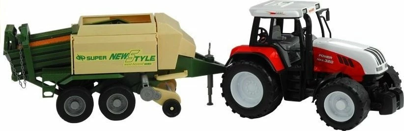 Traktor lodër Lean Sport me rimorkio presë kashte 65 cm, kuqe/jeshile, set