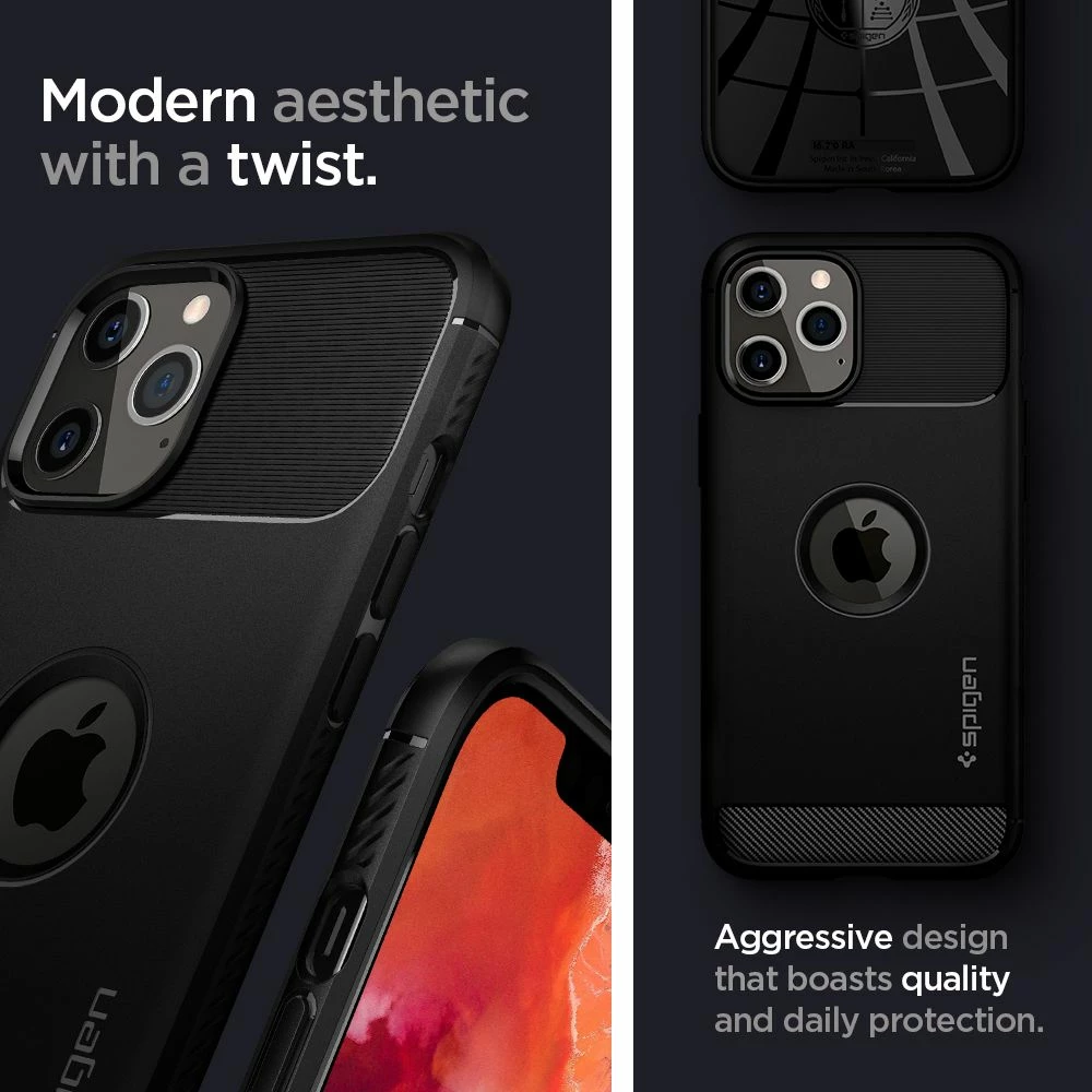 Mbështjellës Spigen Rugged Armor për iPhone 12 / iPhone 12 Pro, Matte Black